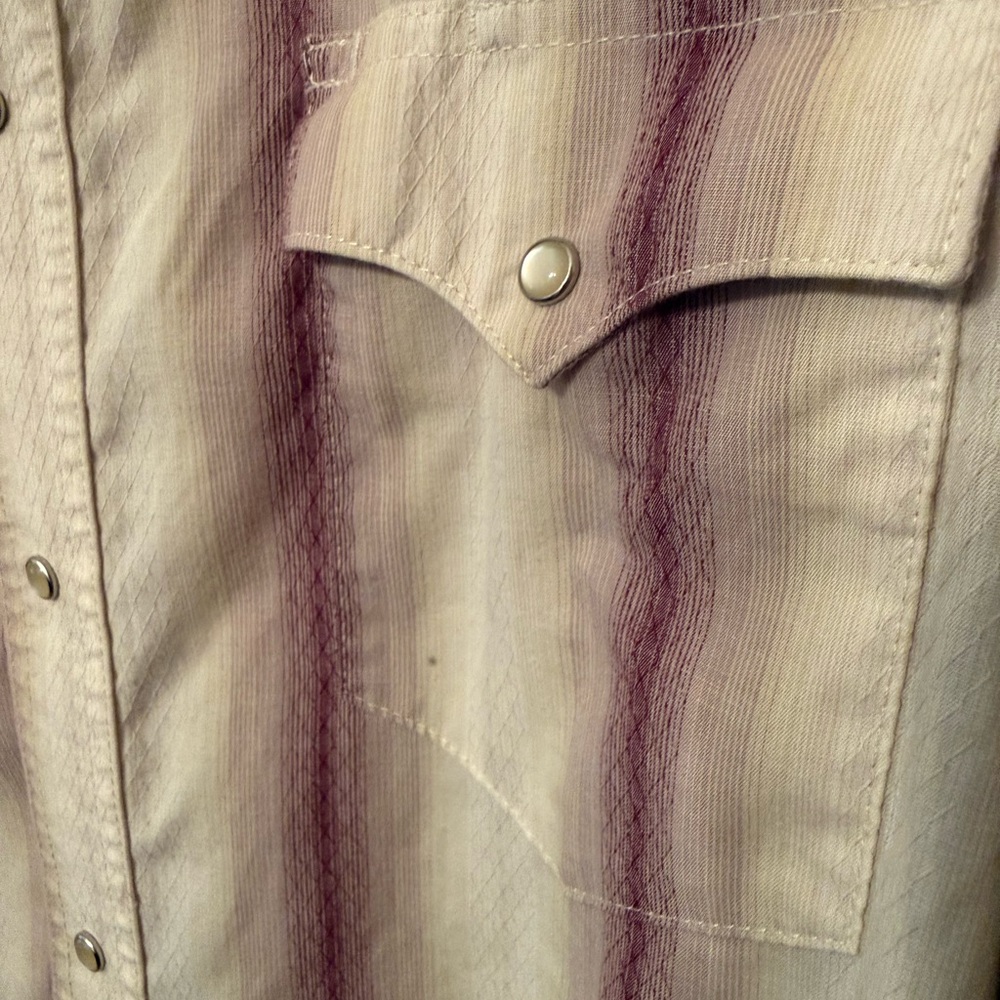 Wrangler Western Beige and Purple Cotton Blend Snap Button XL Shirt - Picture 3 of 6